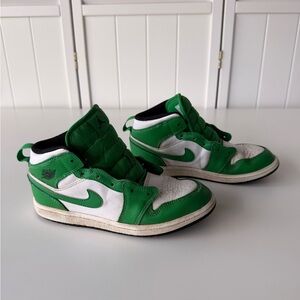 Nike Air Jordan 1 Mid Lucky Green White Sneakers Size [3Y]